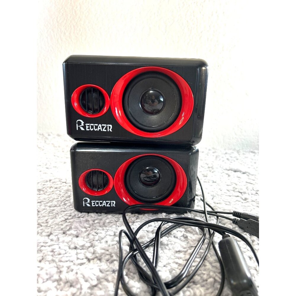 Reccazr Speakers Mini SP2040 Black/Red 2.0 Computer Speakers 5x3x4 Set of 2